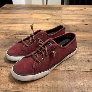 Sperry Top-Sider Boat Shoe Sneakers Women Size 8.5 Maroon Navy